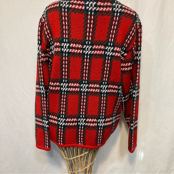 VINTAGE CRYSTAL-KOBE KNIT CARDIGAN SWEATER PLAID GOLD BUTTONS POCKETS SIZE MED - Picture 6 of 10